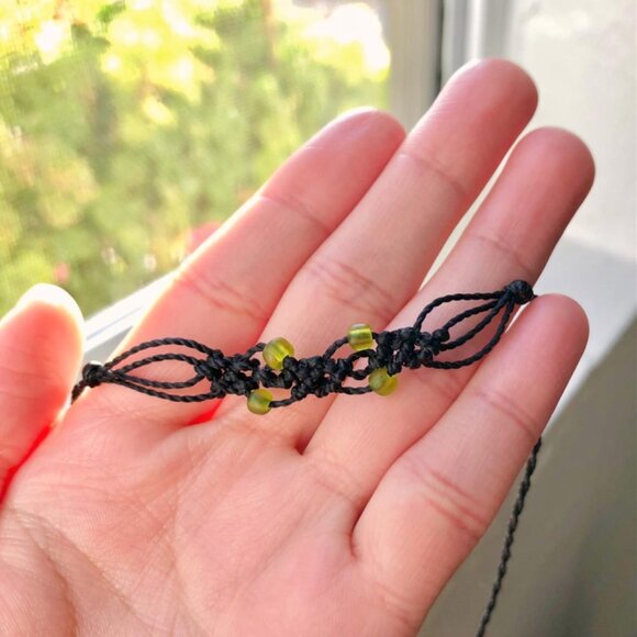 Boho Fairy Green Beaded Macrame Necklace/Choker - Picture 2 of 5